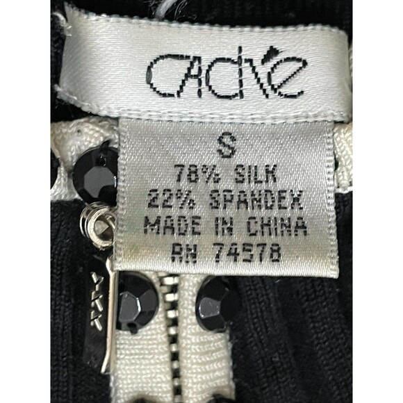 Cache Women's S Black Sweater 100% Silk Cardigan Ribbed Knit Stretch Y2K Zip - Picture 8 of 8